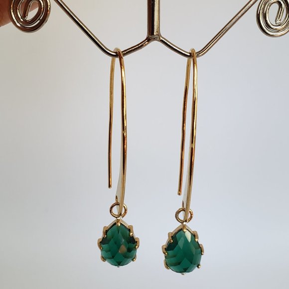 Long Emerald Hook Earrings - Picture 6 of 6